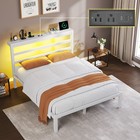 Full queen Size Metal Bed Frame With Storage Headboard  Charging Station And Led
