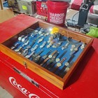 Vtg Large Countertop Display Case Blue Felt Lining  Wood   Glass 24  X 20  X 3   