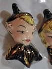 Vintage Holland Mold Ceramic Pixie Elf Hand Painted Pin Brooch Set Black Gold