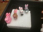 Set 12 Vtg 60s Japan Wooden Bunnies Cake Cupcake Candleholders Easter Birthday