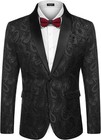Coofandy Mens Tuxedo Jacket Paisley   Shawl Lapel Suit Blazer Jacket Black L Nwt