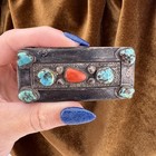 Vintage Hopi Allen Pooyouma Sterling Silver Turquoise Coral Belt Buckle 48 42g