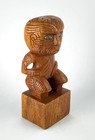 Vintage M  ori Tiki Figure Hand Carved Wood Paua Shell Eyes New Zealand