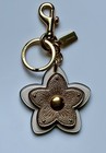 Coach Wildfire Starburst Rose Gold Leather Tea Rose Flower Keychain Bag Charm