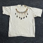 Diamond Dust T-shirt Mens Size L Cream Feather Graphic Glitter Western Vintage
