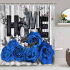 Blue Rose 4 Pcs Shower Curtain Sets Non-slip Rugs Bath Mat Toilet Cover U Shaped