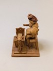 Vintage Corn Husk Doll Cradle Scene Handmade Folk Art Primitive Woman Baby Wood 