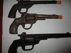 Lot Of 3 Vintage Cast Iron Cap Guns Navy   Kit Carson   Scout