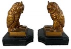 Vintage Cast Metal Gold-tone Owl Book Ends 5   x 4    Gold   Black Vgc