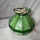 Vtg Leaded Slag Glass Light Fixture Pendant Hanging Swag Variegated Greens
