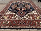 10x14 New Blue Handmade Rug Wool Heriz Handwoven Geometric Navy Rust Handknotted