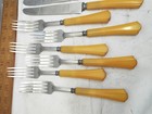 Vintage Butterscotch Bakelite 12pc Stainless Flatware Set Fork Dinner Knife