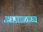 Vintage Metal Street Road Sign Abbott Av N Heavy Gauge Embossed White Letters