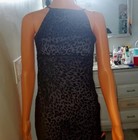 Vintage Ever Beauty Strappy Shiffon   Velvet Leapord Print Halter Midi maxi   