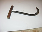 Antique Hay Hook fish Gaff Forged Iron W wooden Handle Rustic Farmhand 10 5   1