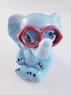 Vintage Sitting Elephant Piggy Bank Baby Blue With Burgandy Eye Glasses