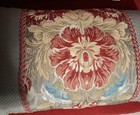 2 Croscill Blue Burgundy Gold Fringed Cotton Decorative Throw Pillows 21 x14 