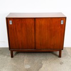 Mid Century Modern Credenza Cabinet Walnut Sliding Doors Storage Media Wood Mcm