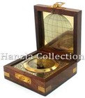 Handmade Antique Maritime Brass Compass With Wooden Box Nautical D  cor Compass