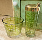 Vtg 1960s Mid-century Modern Green Atomic Asterisk Cocktail Shaker   Ice Bucket