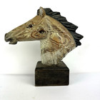 Wooden Horse Head Statue Hand Carved Brown Shades Dark Mane Brown Eyes 8 5  High