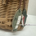 Vintage Wicker Fishing Creel Basket Wood Fish Ornament Cabin Decor 