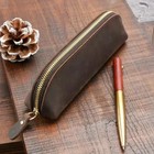 Vintage Coffee Brown Pencils Case Pen Pouch Zipper Stationery Storage Bag Holder