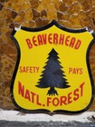 Vintage Beaverhead National Forest Porcelain Sign Old Forest Service Tree Shield
