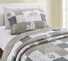 Brilliant Sunshine Rose And Grey Toile Patchwork  2-piece Quilt Set With 1 Sh   