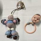 Vintage Doll Theme Baby Rattle Lot W  Hanging Jingle   Doll Head Ring Pink Blue