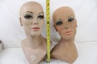 2 Vintage Fiberglass Mannequin Head Wig Display Painted Eyes Halloween Bust
