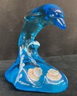 Lenox For Fenton Aqua Blue Glass Dolphin Wave Water Figurine Hand Painted 3 75   