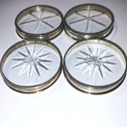 Vintage 925 Sterling Silver Glass Coasters W  Etched Star Cut Barware Lot Of 4