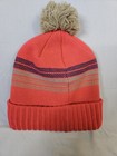 Patagonia Beanie Youth Girls Coral Pink Striped Pom Pom Hat Snow Ski