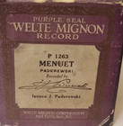 Welte Mignon Player Piano Roll Purple Seal Records Menuet Paderewski  P 1263