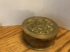 Brass Trinket Box Repousse Flowers 5x2 5 Inches Vintage Lidded Powder Dresser
