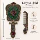 Antique Vintage Hand Mirror Comb Set - Vanity Handheld Makeup Mirror Bronze     