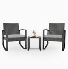 New 3 Pieces Rocking Chairs Set W tempered Glass Table Outdoor Patio Furniture