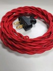 8  Red Twisted Braided Cloth Covered Wire   Plug  Vintage Style Lamp Cord