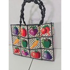 Vintage Crochet Fruit Vegetable Print Bag Market Tote