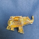 Gold Tone Metal Elephant Brooch Pin With Red Eye And Rhinestone Accents Unique