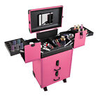 4 In 1 Rolling Zinc Alloy Makeup Train Case Salon Cosmetic Trolley Organizer Box