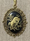 New Item sale  Lg Vintage W  German Zodiac Cameo Pendant- aries  Black gold-new