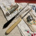 Lot Of Vintage Antique Items Vanity Jar  Button Hooks  Handkerchiefs  Watch Tins