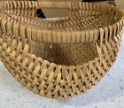 Vtg Handmade Buttocks Basket Primitive Style Woven Split Oak Side Handles 1987