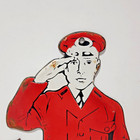 Vintage Hood Tires Arrow Traffic Police Man Porcelain Enamel Sign 7  X 6  Inches