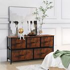 Brown 5 Drawers Dresser For Bedroom Wood Top Organizer Fabric Storage Drawers