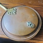 Copper Bed Warmer Pan Long Handle Wood Brass Lid Vintage Colonial Style Decor