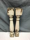 Vintage Pair Shabby White Wood Turned Spindle Porch Balusters Old 1592-23b