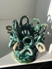 Green Art Nouveau Impressionist Ceramic Vase Pottery Handmade Pottery Tulipiere